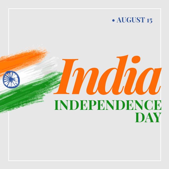 Illustration of august 15 india independence day text with flag on white background, copy space. Vector, indian flag, patriotism, celebration, freedom and identity concept.