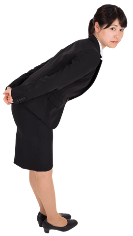 Transparent png of smiling asian businesswoman bending forward
