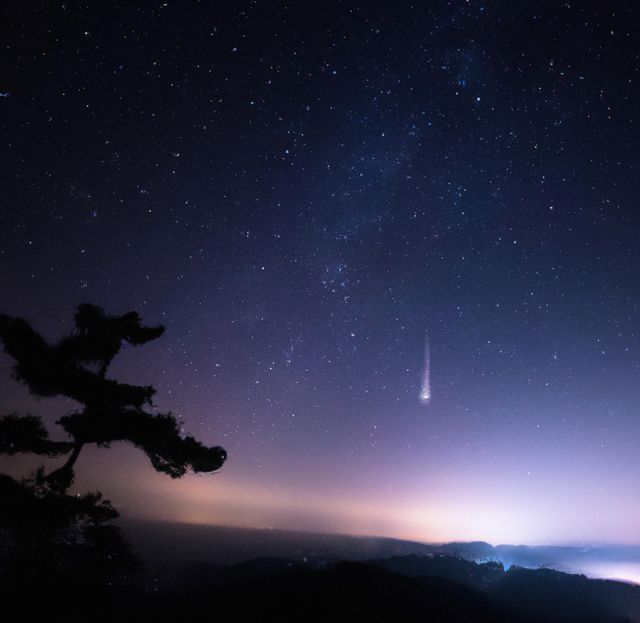 Image of shooting star and stars on night sky - Download Free Stock Photos Pikwizard.com