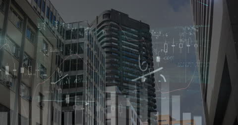 Futuristic Financial Analysis Over Urban Skyscrapers