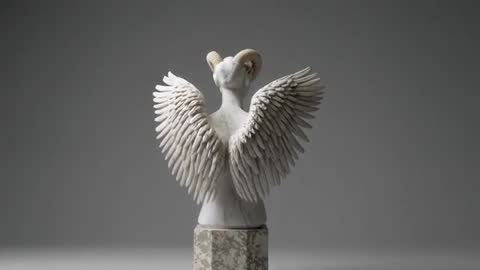 Marble Sculpture with Ram Horns Rotating Elegantly