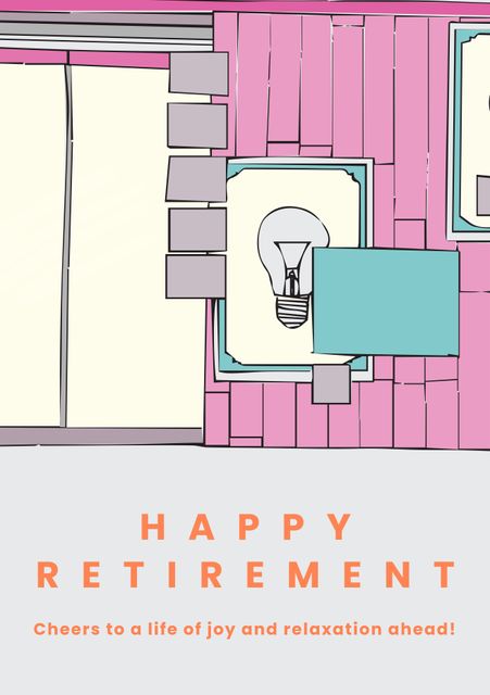 Perfect for creating personalized retirement party invitations or banners. Features a cheerful lightbulb design and inspirational message. Ideal for celebrating milestones and appreciating years of hard work.