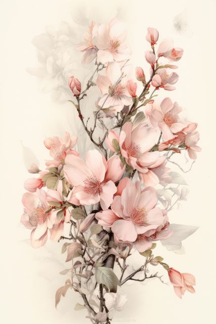 Ideal for use in spring-themed designs, greeting cards, wallpapers, or interior decoration. Perfect for projects needing a touch of nature and serenity or celebrating femininity and freshness.