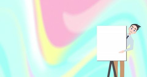 Cartoon Businessman Presenting on Abstract Colorful Background