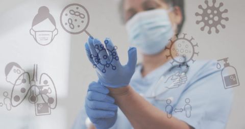 Healthcare Worker and COVID-19 Icons Symbolizing Pandemic Preparedness