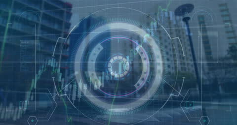 Digital Interface with Data Processing Over Urban Background