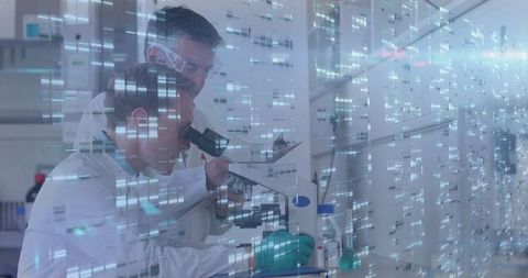 Scientists Conducting Genetic Analysis with Microscopes in Modern Laboratory