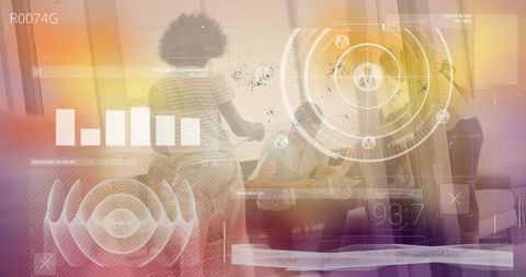 Futuristic Data Processing in Modern Diverse Office Meeting