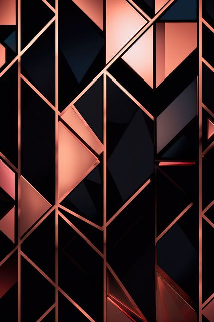 Geometric shapes in an abstract pattern with copper accents create modern and aesthetically appealing effects, perfect for backgrounds, digital art projects, or contemporary decor. Ideal for use in creative design projects, website graphics, advertisements, or presentations.