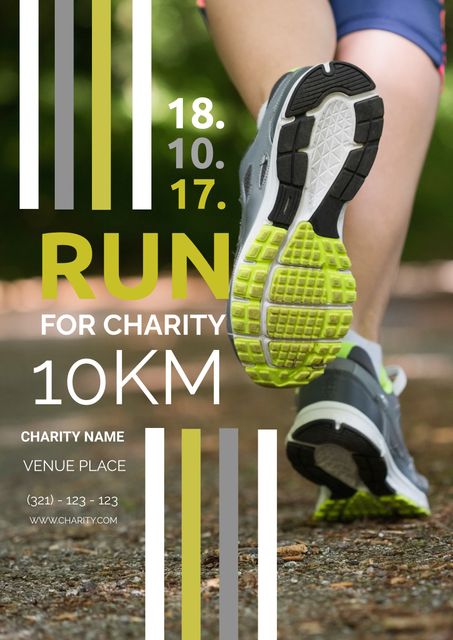 Runner's Feet Promoting Charity Marathon Event Poster Design - Download Free Stock Templates Pikwizard.com