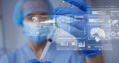 Nurse Drawing Vaccine into Syringe with Holographic Data Overlays for Healthcare Analytics