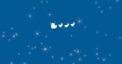 Santa Silhouette Gliding Winter Scene with Reindeer