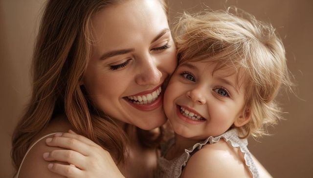 Mother hugging toddler smiling cheek-to-cheek sharing warm bond and tender family love