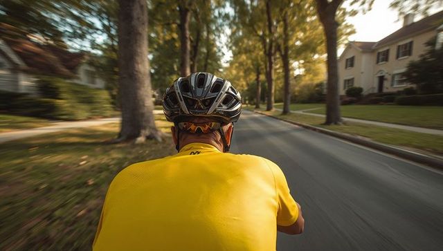 Cyclist Enjoying Suburban Street Serenity