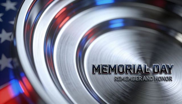 Memorial day brushed metal rings reflecting american flag colors with remember and honor
