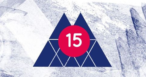 Abstract geometric design with red badge highlighting 15