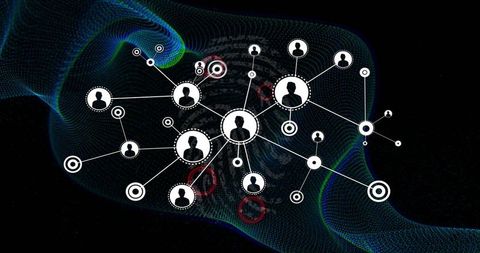 Abstract cyberspace network graphic with connected avatars