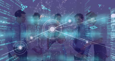 Business Team Analyzing Virtual Network Connections