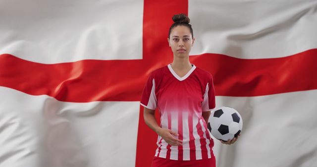 Female Soccer Player Holding Ball With England Flag in Background - Download Free Stock Images Pikwizard.com