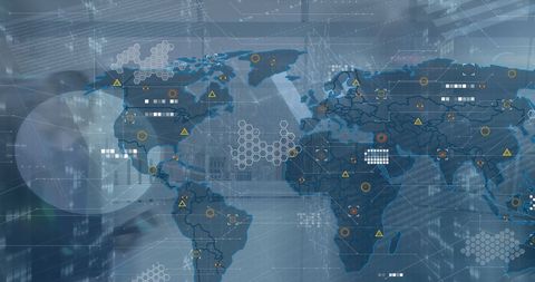 Futuristic Digital World Map with Data Points and Network Connections - Download Free Stock Images Pikwizard.com