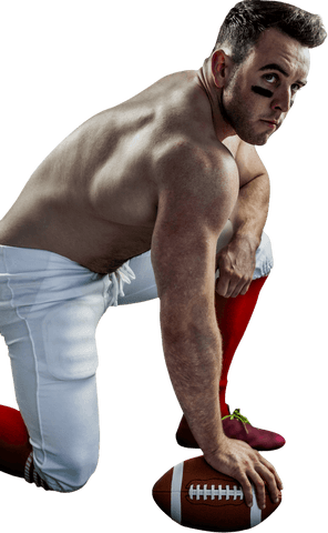 Transparent shirtless american football player with football helmet