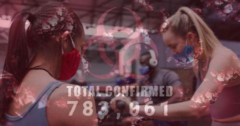 Fitness amid Pandemic: People Exercising with COVID-19 Graphics Overlay