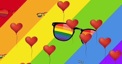 Floating Red Hearts Adorning Rainbow Sunglasses Background