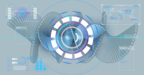 Futuristic Data Interface with DNA Helix and World Map - Download Free Stock Images Pikwizard.com