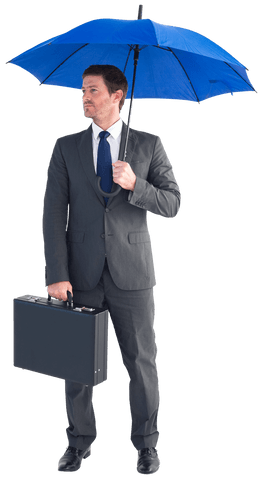 Businessman with Blue Umbrella and Briefcase, Transparent