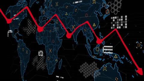 Global Financial Decline Red Arrow on World Map