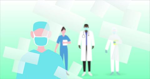 Medical team silhouettes with global healthcare concept