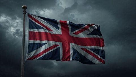 British empire flag amidst stormy sky symbolizing british resilience