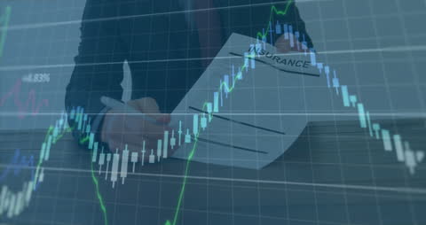 Person Analyzing Stock Graph and Insurance Document