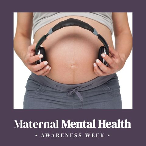 Maternal mental health awareness pregnant woman listening to music