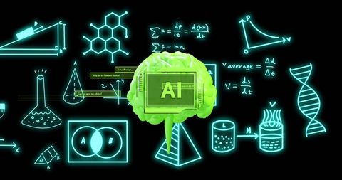 Artificial Intelligence Brain with Scientific Symbols - Download Free Stock Images Pikwizard.com