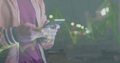 Man Using Smartphone with Stock Market Overlay - Download Free Stock Images Pikwizard.com