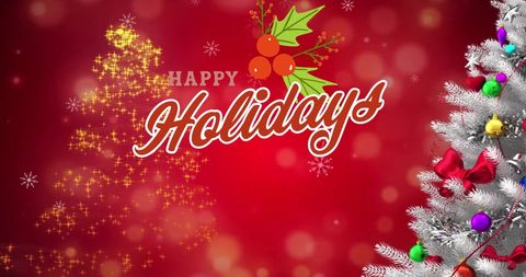 Festive Happy Holidays Greeting with Christmas Tree on Red Background - Download Free Stock Images Pikwizard.com
