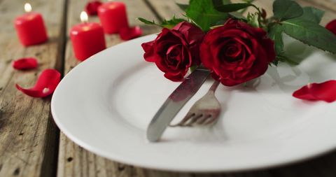 Romantic Valentine Table Setting with Roses and Candles - Download Free Stock Images Pikwizard.com