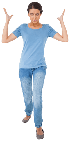 Shocked Caucasian Woman Raising Hands on Transparent Background