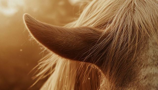 Serene Horse Ear Close-Up at Golden Sunset