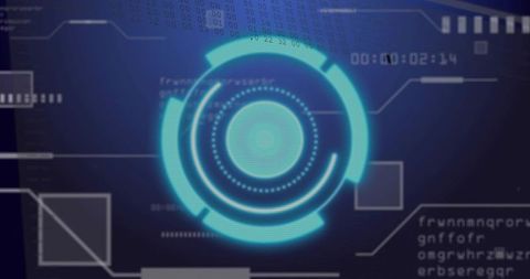 Cyan Futuristic HUD Interface with Multi-Ring Circular Dashboard and Data Elements