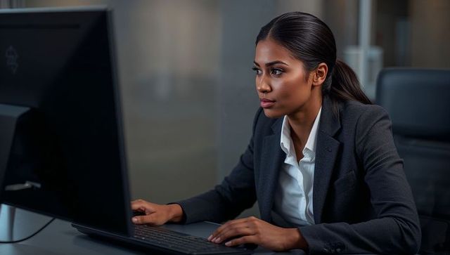 Businesswoman Focused Working on Computer in Office