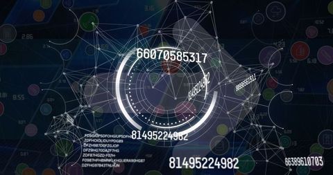 Futuristic digital interface with network and data visualization