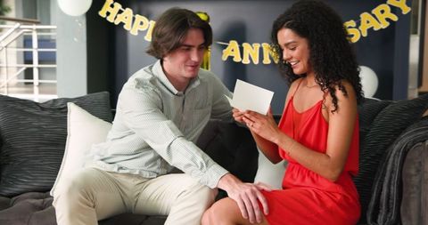 Anniversary Celebration Between Happy Interracial Couple