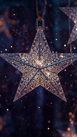 Spinning Filigree Star Ornament Pulsing Inner Glow with Floating Sparkles Video Loop