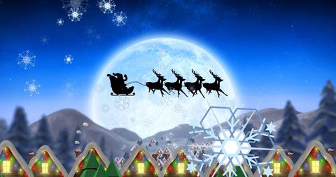 Festive Santa Sleigh Silhouette in Winter Wonderland