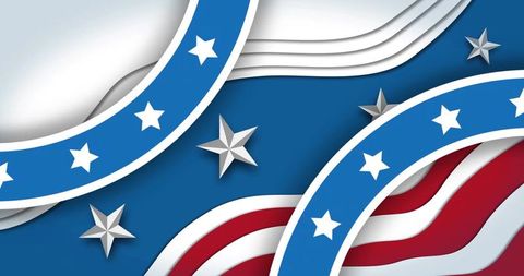 Celebrating independence day with layered paper stars and stripes ribbon background