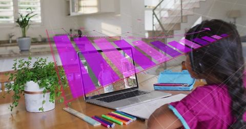 Schoolgirl Analyzing Data on Laptop for Online Learning