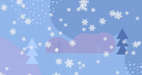 Winter Wonderland with Falling Snowflakes and Tree Silhouettes