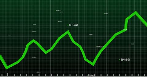 Dynamic green line graph on grid background displaying data